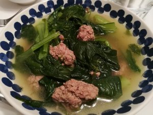 Choy Sum soup with pork and dill